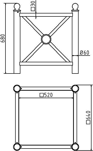 Schake Jardinieră urbană, DB 703, Ø 60 mm, 30 × 30 mm, oțel zincat la cald, cod 4025_10B