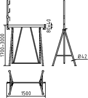 Schake Capră de schelă, set, model Universal, Ø 42 mm, fix, pliabil