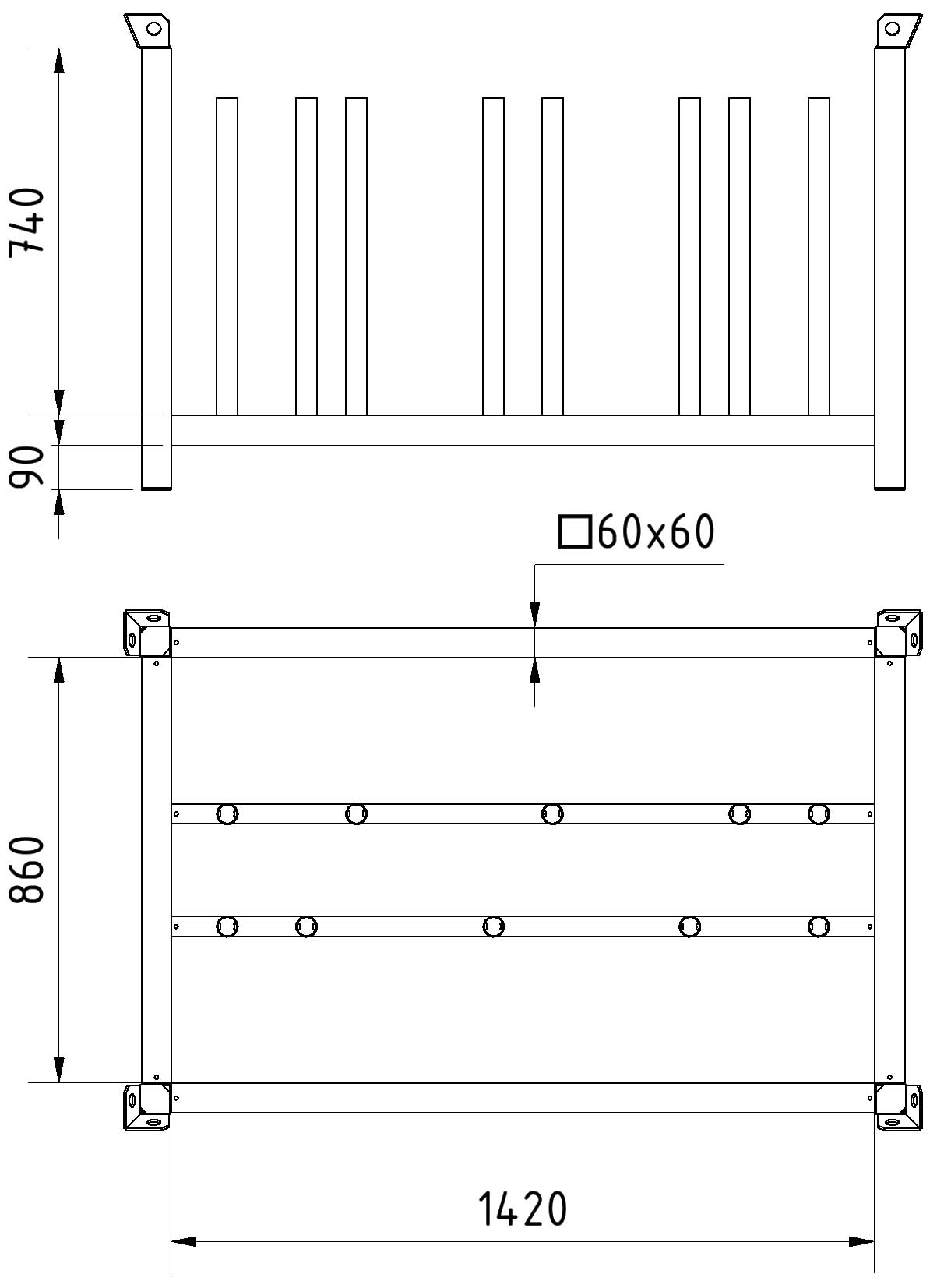 Schake Palet pentru depozitare și transport, seria 50116, 60 × 60 mm, oțel zincat