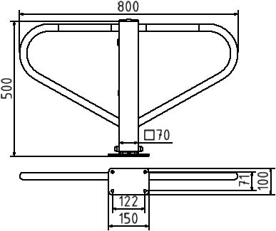 Schake Blocaj pentru parcare, 70 × 70 mm, 100 × 150 mm, oțel zincat la cald, fix, pliabil, cod 40770