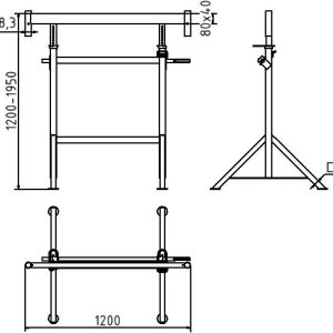 Schake Capră de schelă, K1200, Ø 48,3 mm, 1424 × 1206 × 595 mm, oțel zincat, pliabil