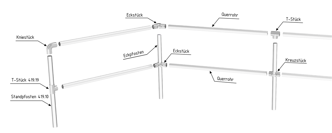 Schake Balustradă de siguranță, oțel zincat la cald, fix, cod 418_35