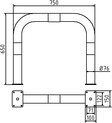 Schake Protecție anti-impact, Ø 76 × 2,6 mm, oțel zincat la cald, fix, cod 477_05PB