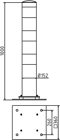 Schake Bornă de protecție, Ø 76 mm, Ø 152 mm, oțel zincat la cald, galben/negru, fix