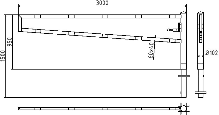 Schake Barieră batantă, Ø 102 mm, 60 × 40 mm, oțel zincat la cald, cu închidere, pentru betonare, cod 4013_30VB
