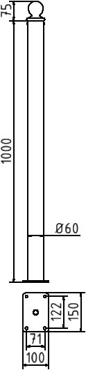 Schake Balustradă de protecție, Ø 60 mm, 100 × 150 mm, oțel zincat la cald, fix, cod 419_603