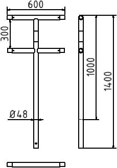 Schake Balustradă de protecție, Ø 48 mm, oțel zincat la cald, fix, pentru betonare, cod 448_81B