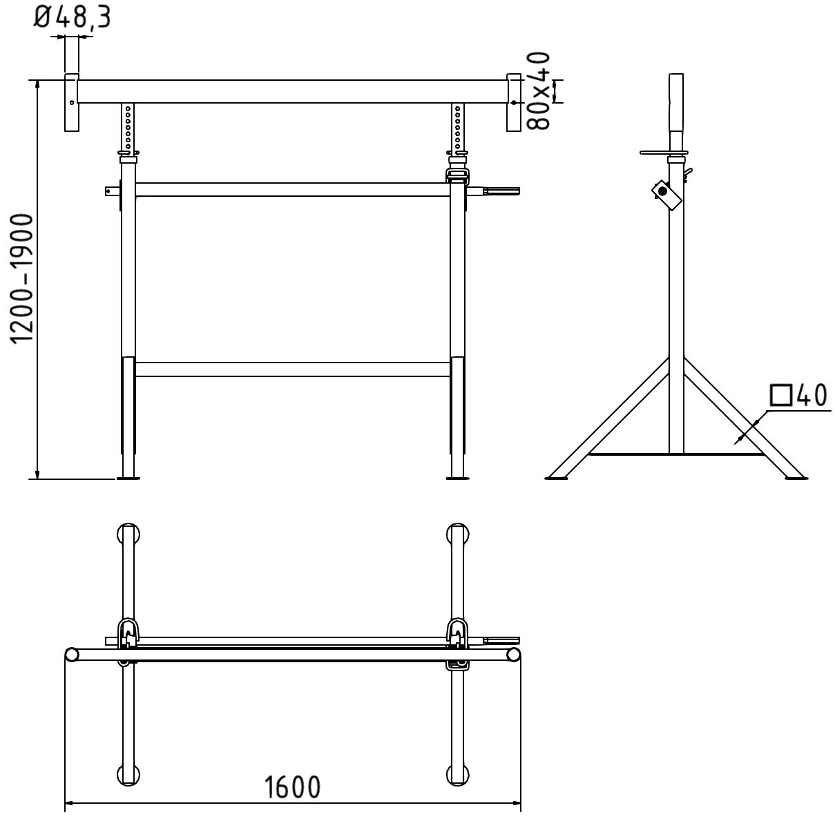 Schake Capră de schelă, K1200, Ø 48,3 mm, 2 m, pliabil, cod 10129