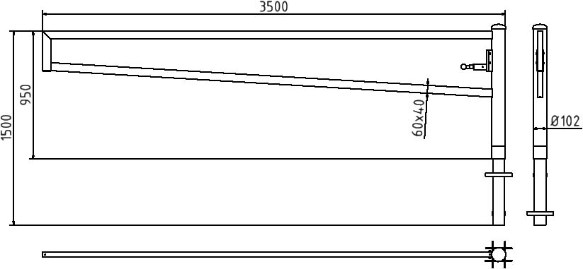 Schake Barieră batantă, Ø 102 mm, 60 × 40 mm, oțel zincat la cald, cu închidere, pentru betonare, cod 4013_35V