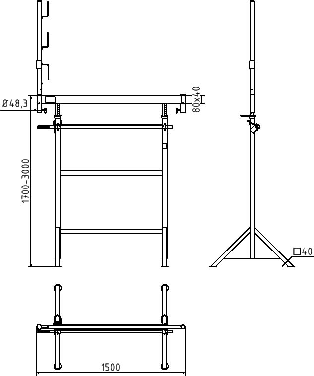Schake Capră de schelă, K1200, Ø 48,3 mm, 2 m, pliabil, cod 10130