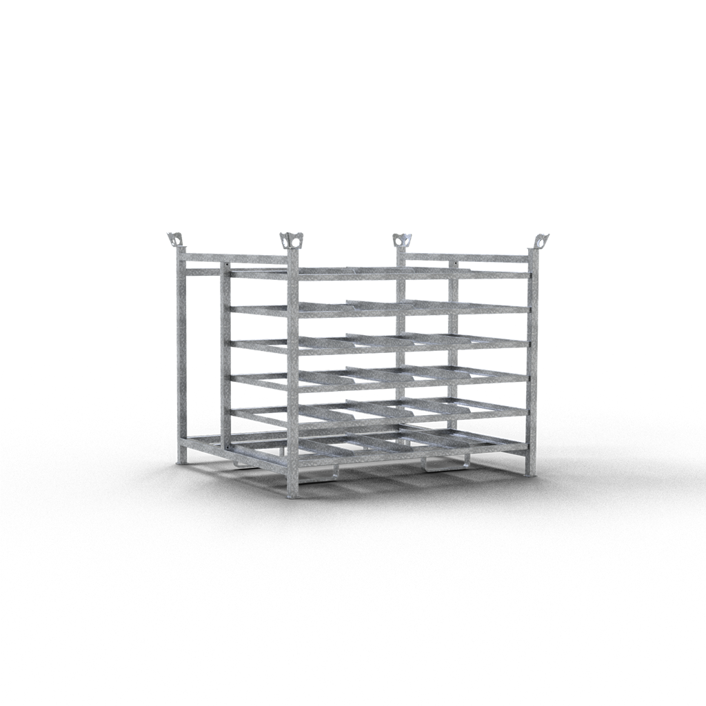 Schake Palet pentru depozitare și transport, Ø 48 mm, 1390 × 1290 × 1216 mm, oțel zincat, pliabil